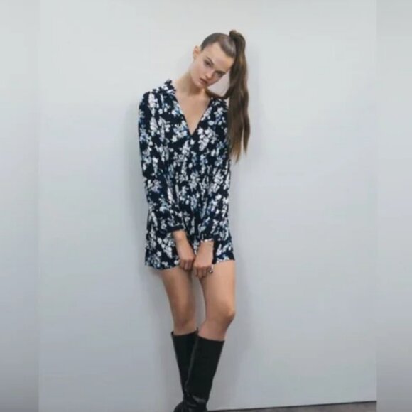 Zara Floral Print Elastic Waistband Dress - S - Picture 2 of 4